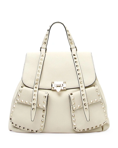 Valentino Garavani Rockstud Double-pocket Backpack In Ivory