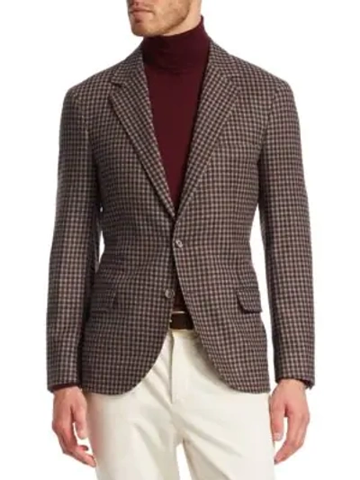 Brunello Cucinelli Small Check Wool & Cashmere Blazer In Red Brown