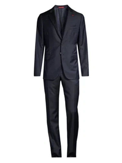 Isaia Aquaspider Strped Classic-fit Wool Suit In Navy