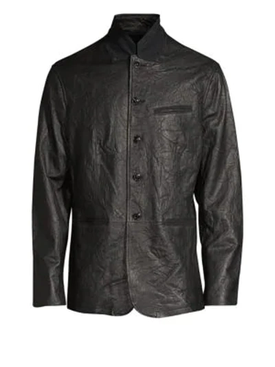 John Varvatos Crinkle Leather Blazer Jacket In Black