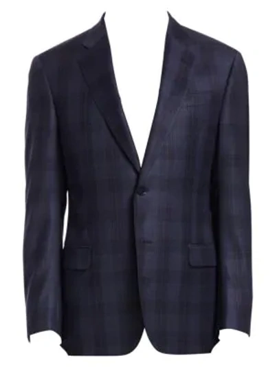 Emporio Armani G-line Plaid Wool Sportcoat In Blue