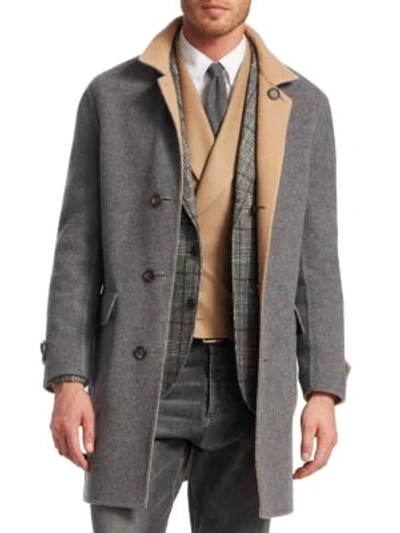 Brunello Cucinelli Wool & Cashmere Double-faced Overcoat In Grey