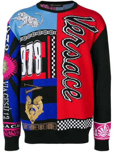 Versace Football Wool Jacquard Sweater In Multicolor