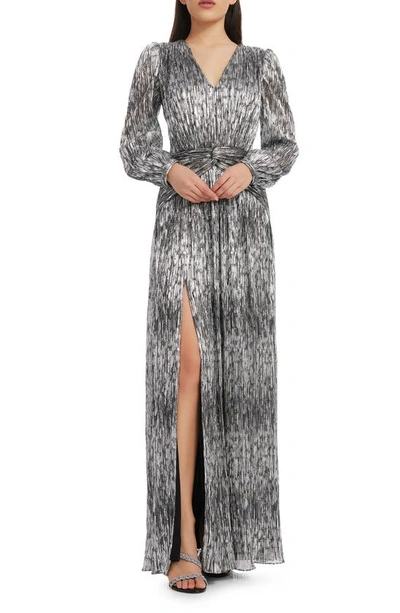 Dress The Population Cia Metallic Long Sleeve Dress In Black-silver