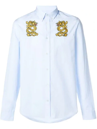 Kenzo Dragon Slim-fit Cotton Button-down Shirt In Light Blue