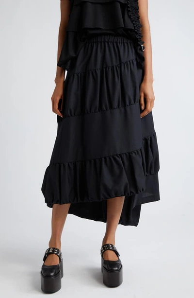Noir Kei Ninomiya Asymmetric Wool Midi Skirt In Black