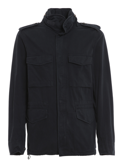 Aspesi Gabardine-weave Hooded Jacket In Dark Blue