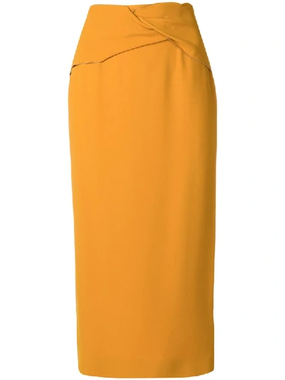 Rochas Knotted High-rise Cady Pencil Skirt In Yellow & Orange