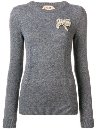 N°21 Nº21 Embellished Long-sleeve Sweater - Grey