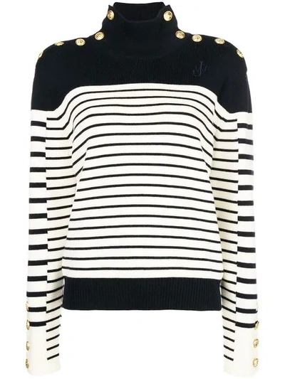 Jw Anderson Striped Merino Wool Turtleneck Sweater In Navy
