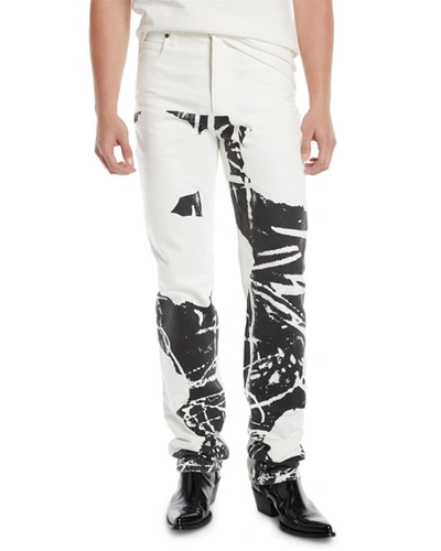 Calvin Klein Men's Graphic Straight-leg Jeans In White/black