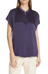 Vince Silk Split-back Short-sleeve Popover Top In Plum