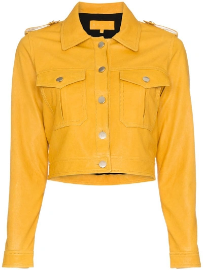 Skiim Yellow Cropped Leather Jacket