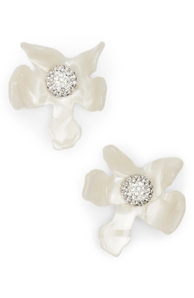 Lele Sadoughi Crystal Lily Button Earrings In Mother Of Pearl