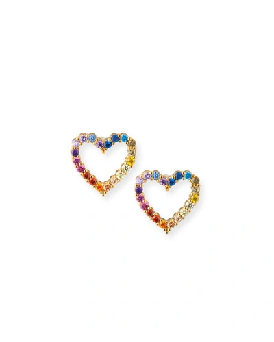 Tai Rainbow Pave Heart Stud Earrings In Multi