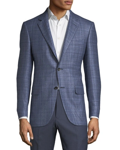 Canali Men's Textured Plaid Cashmere-blend Two-button Jacket In Blue