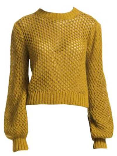 Zimmermann Unbridled Cropped Crochet-knit Sweater In Mustard