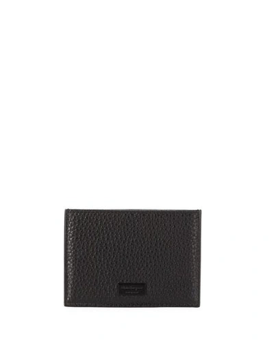 Ferragamo Men's Firenze Flat Leather Card Case In Black