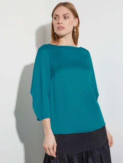 Misook Draped Sleeve Crepe De Chine Blouse In Blue
