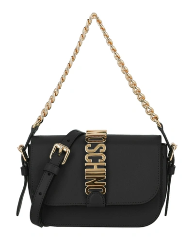 Moschino Logo Shoulder Bag In Black