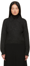 Auralee Gray Spread Collar Long Sleeve Polo In Black