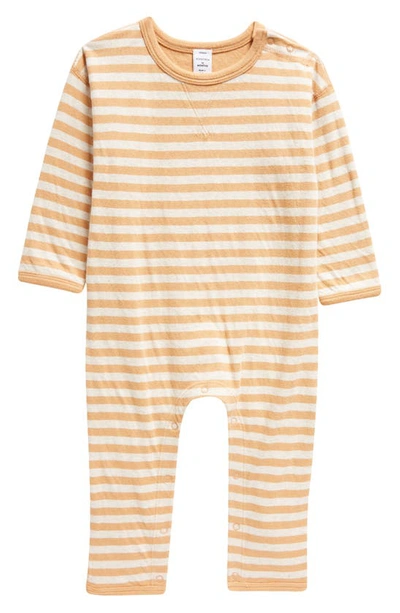 Nordstrom Babies' Reversible Cotton Romper In Beige Oatmeal Tan Stripe