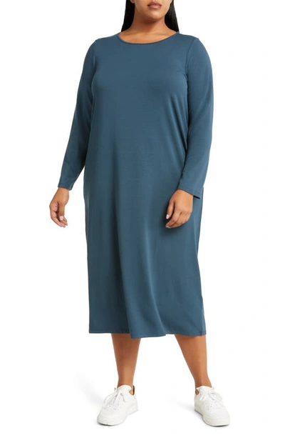 Eileen Fisher Long Sleeve Jersey Midi Dress In Blue