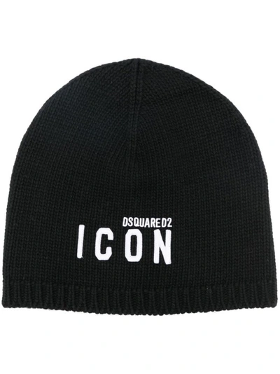 Dsquared2 Be Icon-embroidered Ribbed Beanie In Black