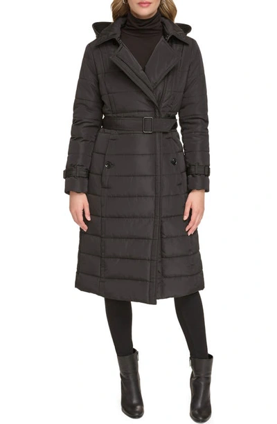 Kenneth Cole New York Quilt Trench Puffer Jacket In Black