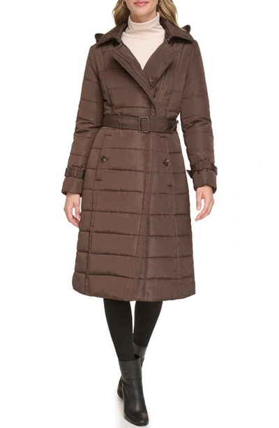 Kenneth Cole New York Quilt Trench Puffer Jacket In Chocolate