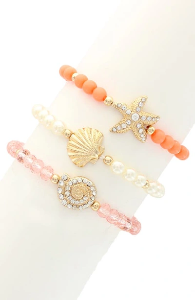 Olivia Welles Set Of 3 Seashell Treasures Bracelets In Pink