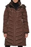 Kenneth Cole New York Heavyweight Fleece Lined Hood Quilted Puffer Jacket In Dark Roast
