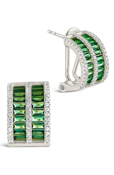 Sterling Forever Serena Cubic Zirconia Half Huggie Hoop Earrings In Silver/emerald