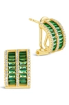 Sterling Forever Serena Cubic Zirconia Half Huggie Hoop Earrings In Gold/emerald