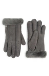 Ugg Perforated Genuine Shearling Suede Gloves In Charcoal
