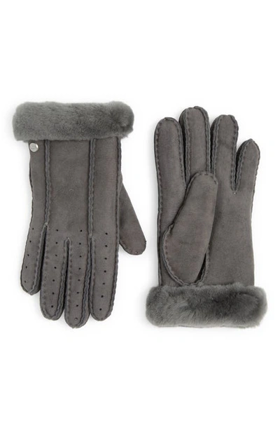 Ugg Perforated Genuine Shearling Suede Gloves In Charcoal