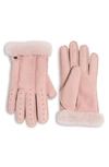 Ugg Perforated Genuine Shearling Suede Gloves In Pink Cloud