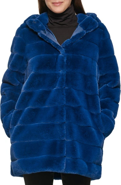 Kenneth Cole New York Grooved Faux Fur Jacket In Teal