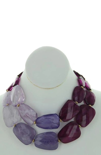 Olivia Welles Riva Statement Earrings & Bib Necklace Set In Purple
