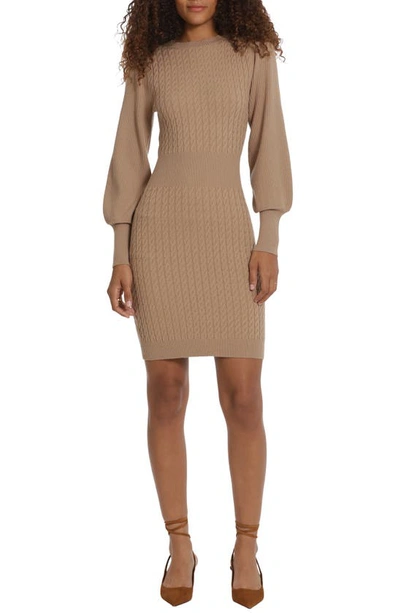 Donna Morgan Cable Knit Sweater Dress In Dark Camel