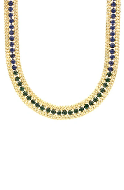 Olivia Welles Crystal Row Chain Necklace In Blue
