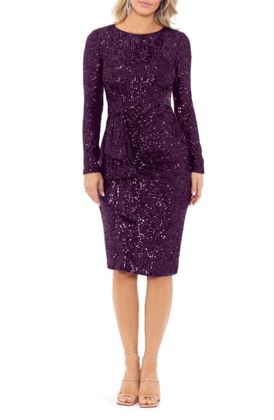 Xscape Long Sleeve Sequin Cocktail Dress In Mulberry | ModeSens