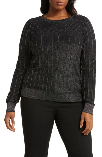 Nordstrom Sparkle Crewneck Sweater In Black- Dark Silver Lurex