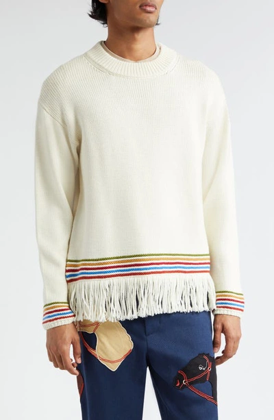 Bode Merino Wool Fringe Sweater In Cream