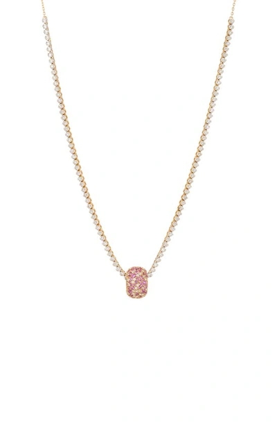 Adina Reyter Pavé Diamond Charm Necklace In Yellow Gold/ Pink