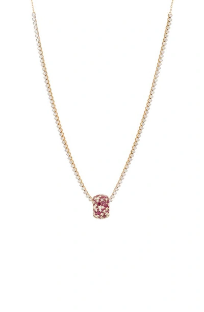 Adina Reyter Pavé Diamond Charm Necklace In Yellow Gold/ Burgundy