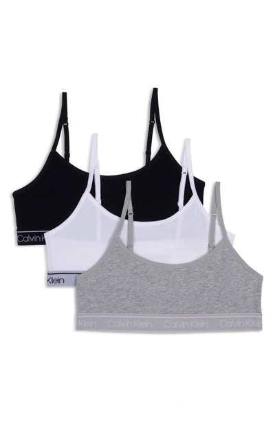 Calvin Klein Kids' Assorted 3-pack Stretch Cotton Bralettes In Heather Grey/ Black/ White