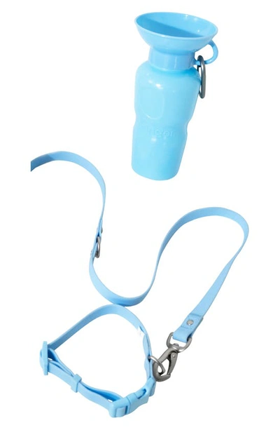 Springer Dog Leash & 22 Oz. Water Bottle Set In Sky Blue