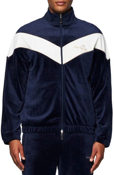 Sergio Tacchini Gallone Colorblock Velour Track Jacket In Maritime