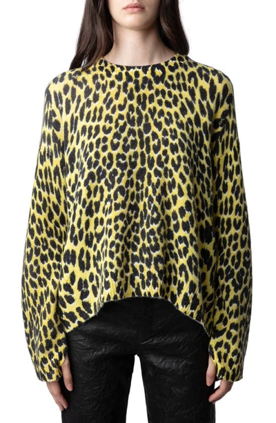 Zadig & Voltaire Markus Leopard Spot Cashmere Crewneck Sweater In Jonquil